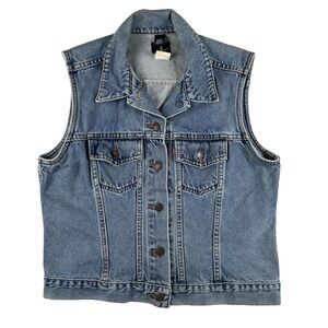 Vintage Levi's Denim Vest Womens Size Large Light Wash Jean Jacket 90s Red Tab
